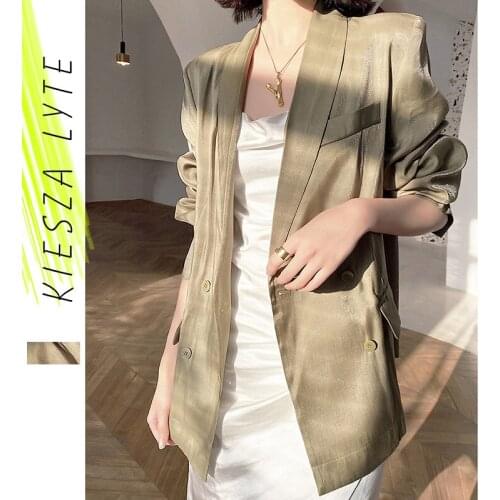 Fashion Satin Suit Jacket Women 2021 Spring Autumn Luxury Minimalism Solid Thin Jackets Tops Blazer Office Lady Female Outwear