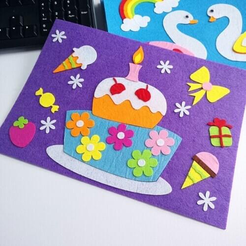 1 Set Children Cartoon DIY Sticker Toys Non-Woven Felt Collage Cute Swan Frog Duck Craft Decoration Stickers Educational Gifts