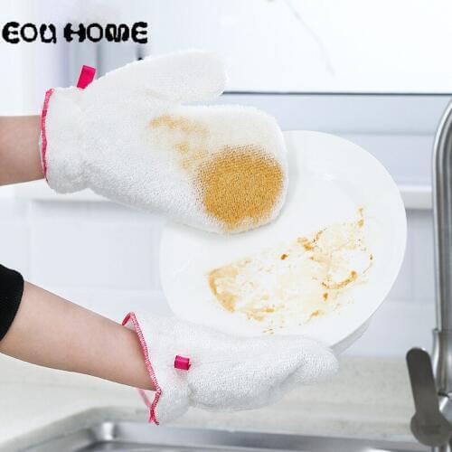 1 Pcs Kitchen Waterproof Dishwashing Glove White Rag Household Fibre Thick Decontamination Anti Slip Anti-scalding Cleaning Tool