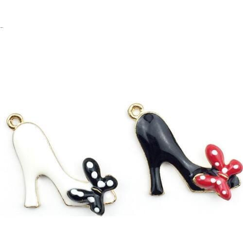 10pcs Jewelry Making Accessory Lovely High Heels Shoes Enamel Charms Pendants High-heels With Bow Bracelet Earring Charms FX085