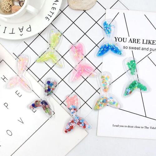 10pcs/lot 6.3*8.2cm Transparent Mermaid tail Sequins Flowing Appliques for Children hair clip Accessories