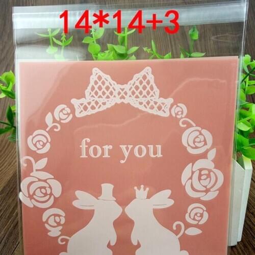 100pcs 14*14cm Cute Cartoon Self-Adhesive Transparent Plastic Bags Biscuit Bag for Home Shop Snack Cake Baking Package Supplies