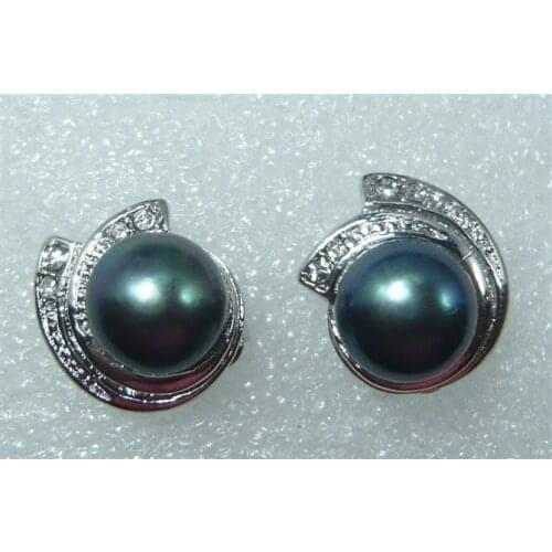 2 choix gros vritable culture 9 - 10 mm noble noir shell perle stud # 424