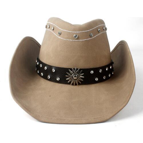 2019 Retro Style Western Cowboy Hat With Punk Leather Ribbon For Women Men Sombrero Cap Roll Up
