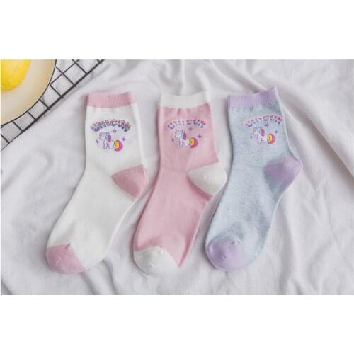 3 pairs/Lot! Girl Funny Socks Unicorn Cartoon Animals Ins Popular Horse Kawaii Socks Harajuku Unicorn Socks For Woman Cotton