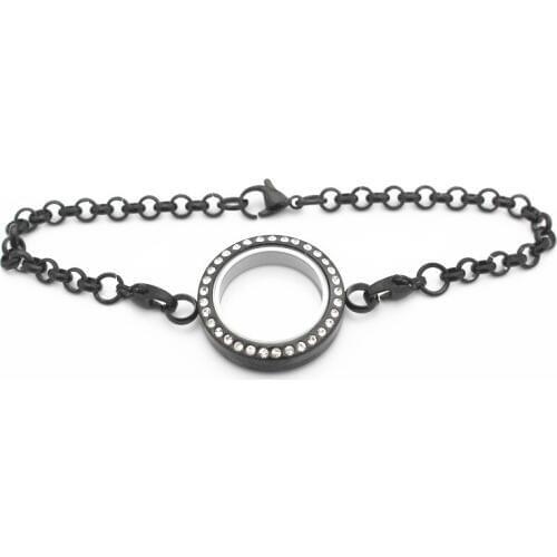 5pcs/lot 25mm Stainless Steel Crystal Floating Locket Chain Bracelet Black Screw Living Glass Locket Bangles DIY Jewelry