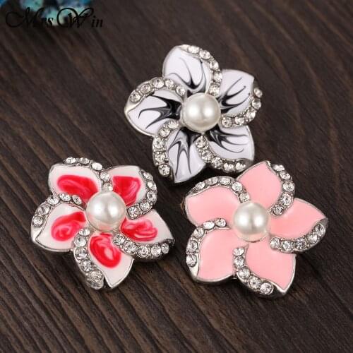 6pcs/lot New Snap Jewelry Vintage Rhinestone Lotus Flower Snap Buttons for DIY 18mm Snaps Bracelet for Women
