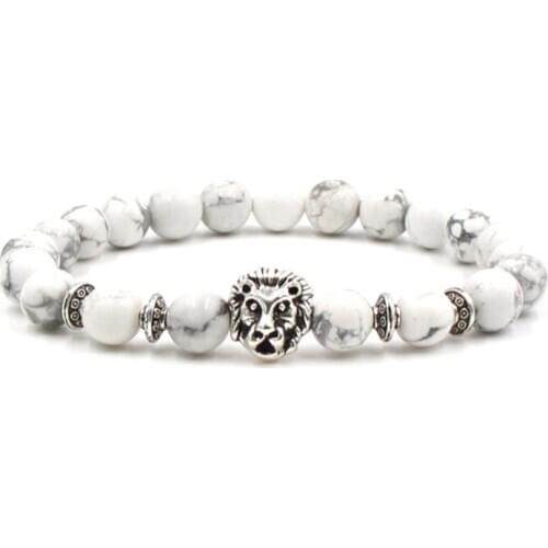 8mm tt3 leopard Reiki Chakra Bracelet white Howlite Buddha Yoga stone bead essential oils diffuser Bangles Jewelry