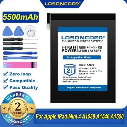 LOSONCOER 5500mAh A1538 Tablet Battery For Apple iPad Mini 4 Mini4 A1538 A1546 A1550 A1550020-00297