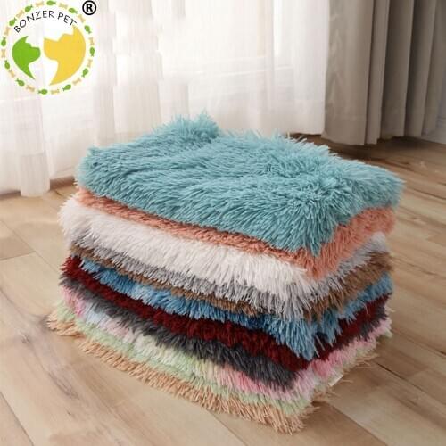 Bonzerpet Pet Soft Plush Pad Pet Bed Blanket Mat For Puppy Dog Cat Sofa Cushion Home Rug Warm Winner Long Fur Sleeping Cover