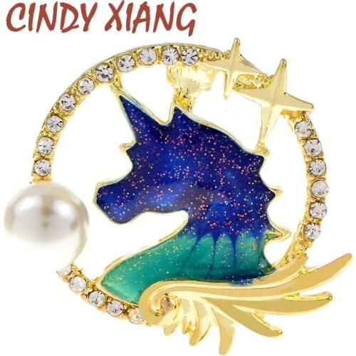 CINDY XIANG Elephant Circle Round Rhinestone Brooch Pins For Men Party Coat Scarf Jewelry Accessories Cute Animal Horse Brooches