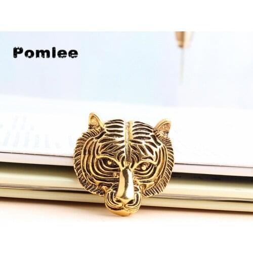 Pomlee Tiger Head Brooches For Men Cute Animal Anti Goldr Pins Brooch For Party Casual Office Jewelry Accessories