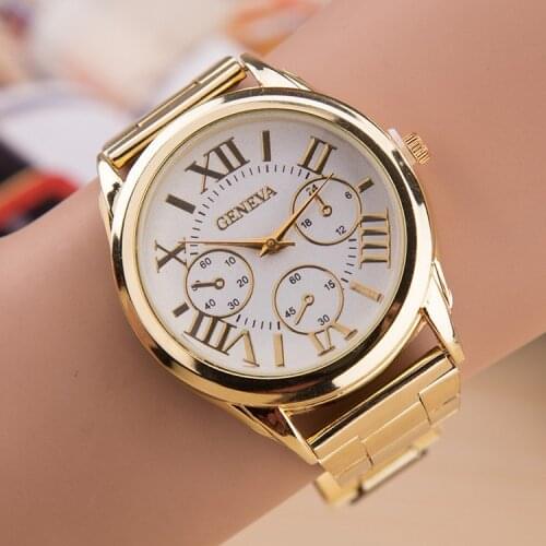 New Top Brand Ladies Geneva Gold Casual Quartz Watch Women Sport Stainless Steel Dress Watches Relogio Feminino Hot Men Clock
