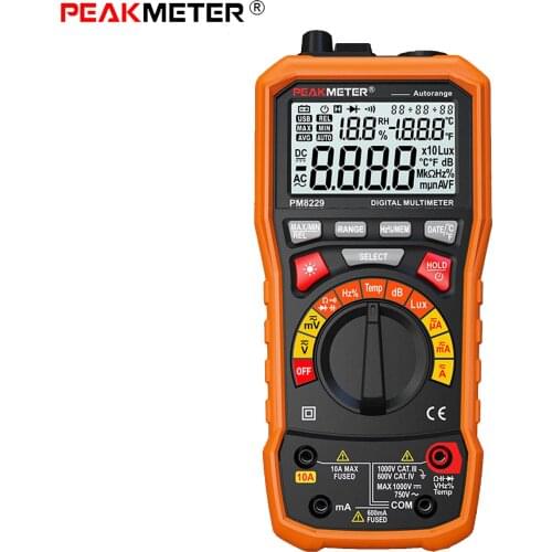 PEAKMETER PM8229 Digital Multimeter With Auto Multi-function 4 in1 Lux Sound Level Frequency Temperature Humidity Tester Meter