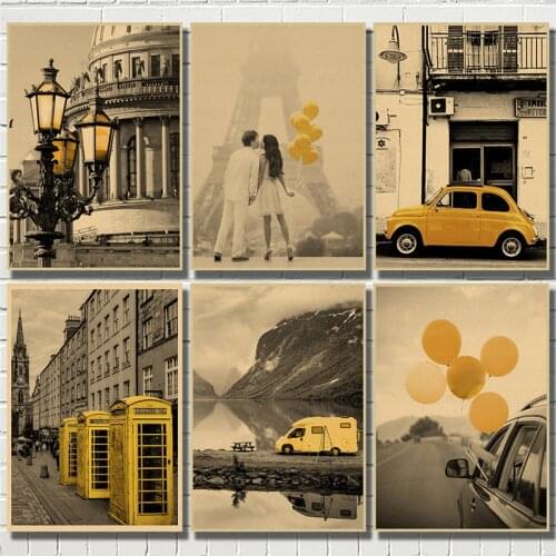 Golden scenery Wall Art Kraft Poster Wall Art Print Painting Decorative Picture Nordic Kids Bedroom Decoration