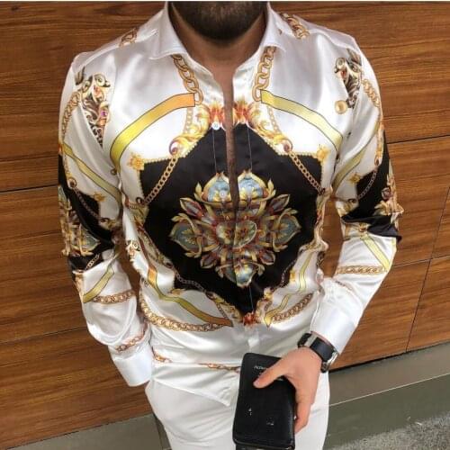 Business casual print long sleeve shirt mens new fashion personality print long sleeve shirt mens casual plus size Hawaiian sh
