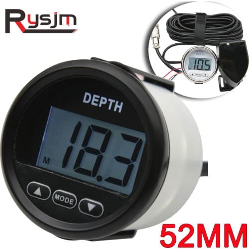 12V Marine 52MM Depth Gauge Pulse Signal Digital Depth Sensor Meter Waterproof Depth Meter With White Backlight For Yacht Boat