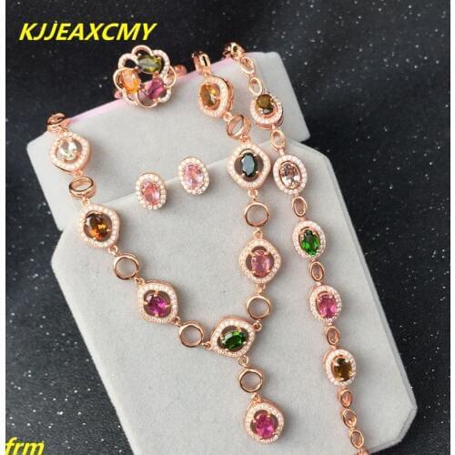 KJJEAXCMY Fine jewelry 925 silver inlaid natural multicolor tourmaline womens jewelry set flawless