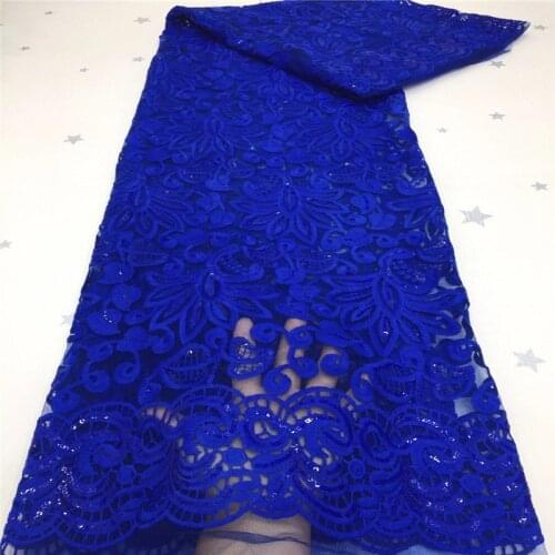 Royal Blue African French Sequin Velvet Lace Fabric Nigerian Glitter Sequence Lace Fabric For African Women Dress white