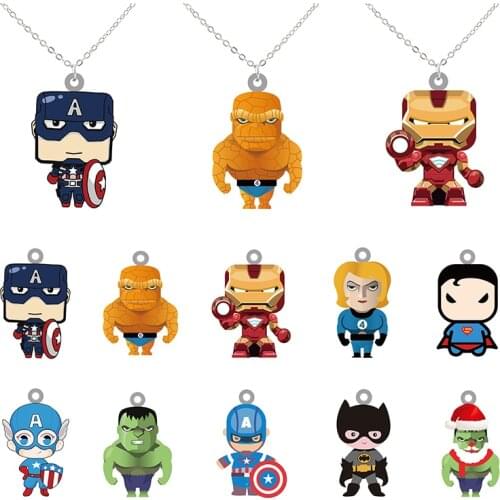 Disney Marvel Avengers Figures Hulk Iron Man Cartoon Anime Pendant Acrylic Necklace Ornaments Epoxy Resin Jewelry Trendy MLV042