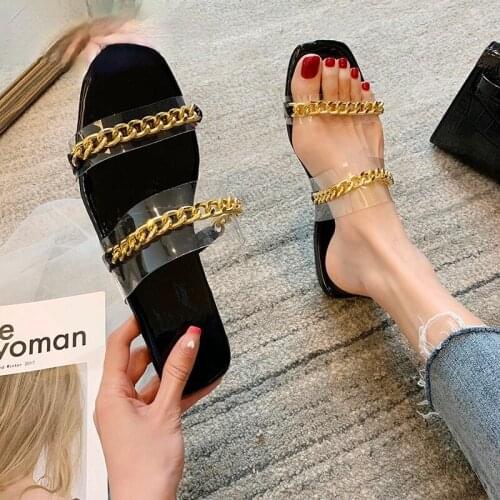 2021 Summer New Fashion Sexy Chain Decoration Transparent Open-toed Outdoor Female Slippers Plus Size Beach Slippers for Women