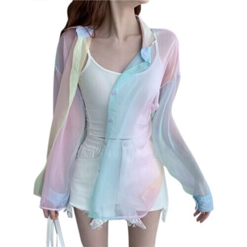 Summer Women Blouses Sun Protection Tops Bikini Cover Long Sleeve Sunscreen Shirts Tunic Cardigan