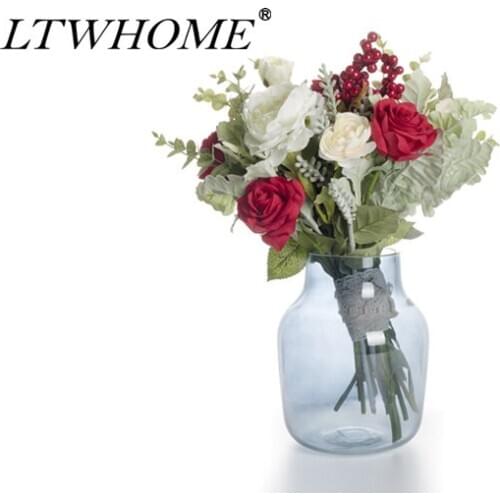 LTWHOME Artificial Flowers Silk Rose Bouquet with Peony, Berry, Eucalyptus Leaves, Part Number AFRWRP