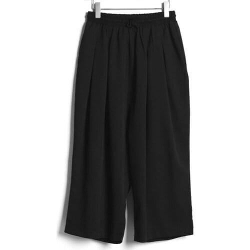 Mens Japanese wide leg pants classic black new versatile simple fashion loose large size wide leg pants