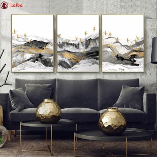 Full square round drill set Nordic Abstract Art Landscape Gray Golden Combination diy diamond painting 5d diamond embroidery