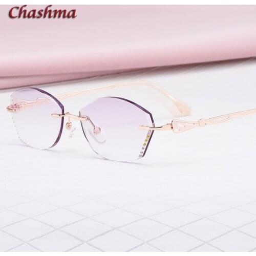 Glasses Women Eyeglasses Frames Rimless Tint Sunglasses Prescription Glass Diamonds Anti Blue Ray Anti Resistance Lens