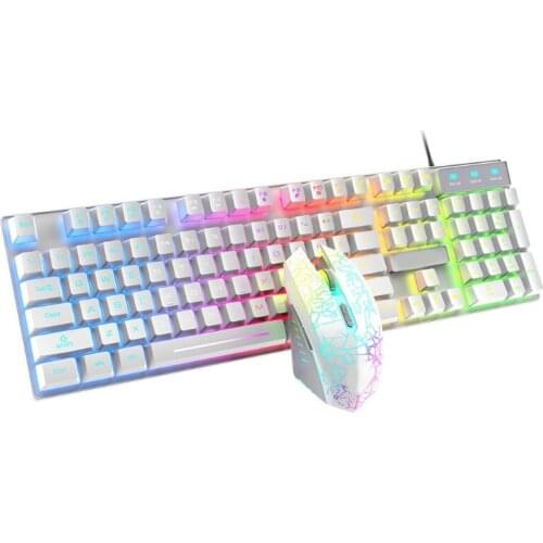 T6 Rainbow USB Wired Keyboard Mouse Pad Combo RGB Backlit Pro PC Gaming Keypad G88D