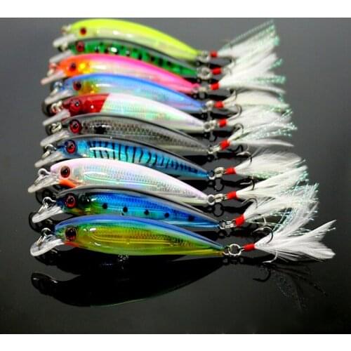 Fishing Lure minnow Swim Saltwater Hard Bait Lures Fishing Tackle 10pcs/lot 9CM 8G Artificial Baits with Feather Hooks