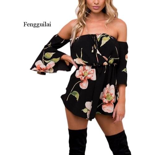 Sexy fashion Floral Print Women Jumpsuit 2020 Summer Beach Off Shoulder Body suit Casual Loose Playsuit plus size jumpsuits