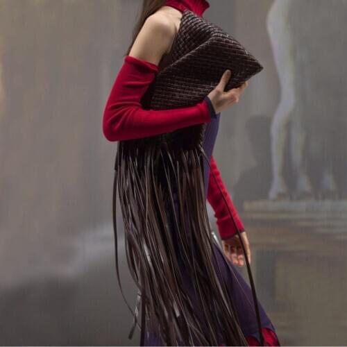 Twisted Clutch Bag Fringe Crisscross Purses And Handbags Fashion Designer Ladies Party Evening Clutches Leather Weave Tassel Bag