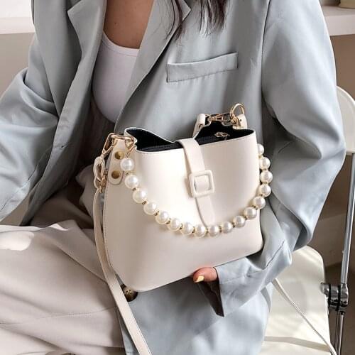 FANTASY Pearl Chain Bucket Bag For Women White Elegant Handbag Ladies 2021 Summer Trendy Luxury Messenger Shoulder Bags Hot Sale