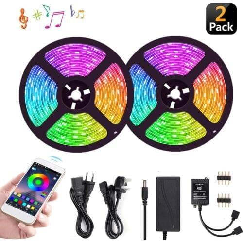 LED Music Strip Light,12V RGB 5050SMD,10M(32.8Ft)Flexible Smart Light With APP Controller,CE Adapter,Sync With Music
