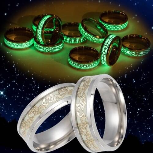 Luminous Ring Gold Dragon Fashion Man Minimalist Stainless Steel Ring Glowing Ring Couple In The Dark Jewelry Black Domineering