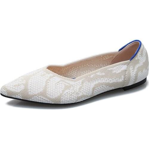 Spring Autumn Flats Shoes Women New Shallow Flying Knitted Woven Shoes Casual Print Slip-On Pointed Toe Flat ladies shoes mujer