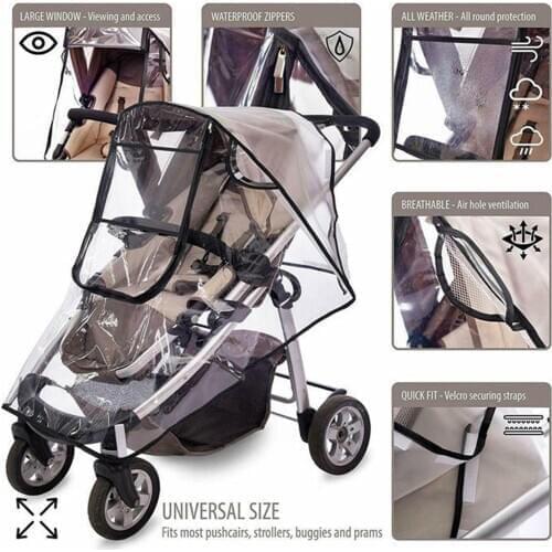 Universal Stroller Raincoat Accessories Waterproof Windproof Protection Baby Stroller Snow Rain Transparent Open Cover Shield