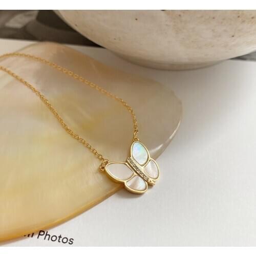 XIHA Real 925 Sterling Silver Butterfly Choker Necklace for Women CZ Zircon Shell Chocker Korean Fashion Minimalist Jewelry