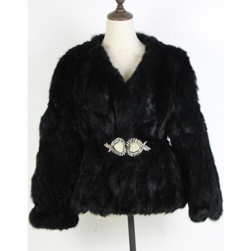 Elegant stand collar wave cut loose fit full pelt natural rabbit fur coat outerwear womens autumn winter Pop real fur jacket