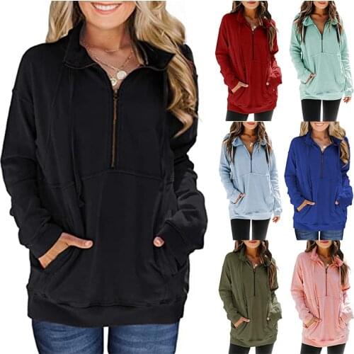 Hoodie women 2021 new fashion hot style half kangaroo pocket zipper long-sleeved leisure female fleece sweatshirt YDJR9951