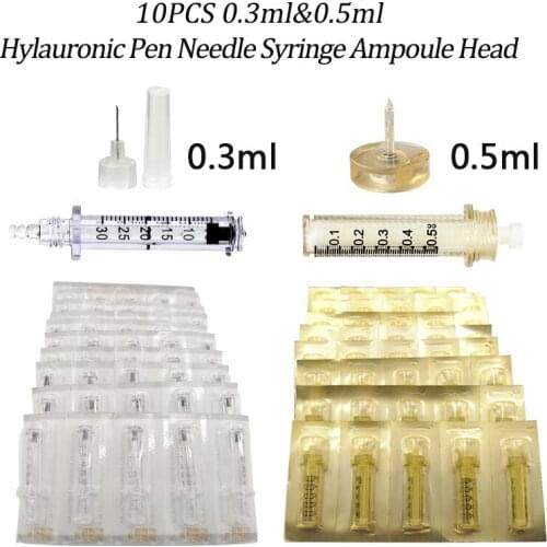 0.3&0.5ml Disposable Steril Hyaluronic Pen Needle Ampoule Head Hyaluron Acid Injection High Pressure Component for Skin Nursing