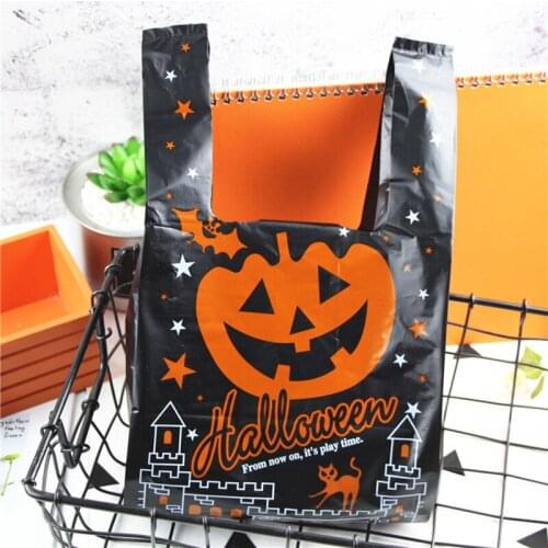 2020 Hot Sale Wholesale 100pcs/lot Halloween bag Tower Packaging Bags Plastic Shopping Bags With Handle Small Gift Bags