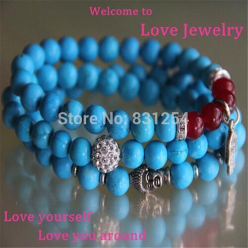 3pcs Natural Charms Blue Statement Beads Stone Bracelet Charm Jewelry Buddha Head Yoga Bracelet for Men Women