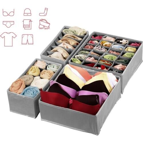 4pcs/set Non-woven Drawer Closet Sundry Laundry Organizers Folding Underwear Bra Sock Storage Box