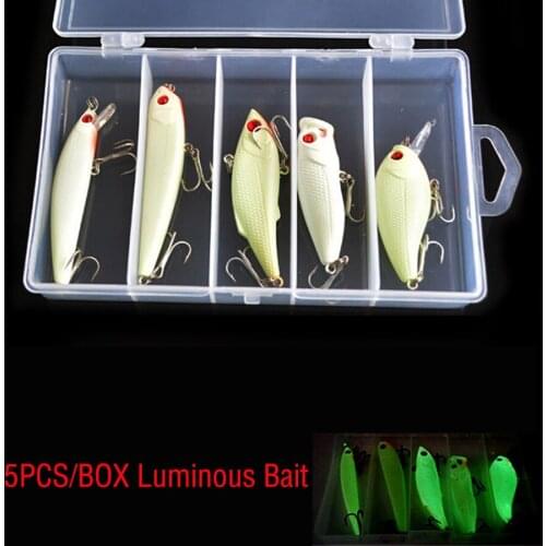 5PCS 3D Hard Fake Luminous Bait Kit Artificial Wobbler For Pike/Fish Night Fishing Lure/Tackle Bass Isca Box Minnow Popper Crank