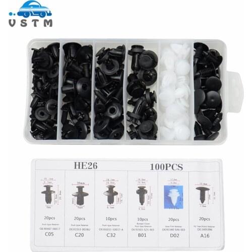 6 Size 100pcs Universal Mixed Auto Fastener Car Bumper Clips Body Push Retainer Pin Rivet Door Trim Panel Retainer Fastener Kit