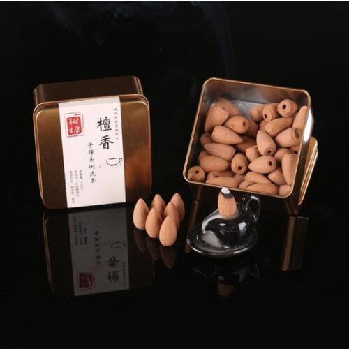 PINNY 100% Natural Sandalwood Incense Cone With Incense Burner Handmade Backflow Incense Smoke Cloud View Healthy Body