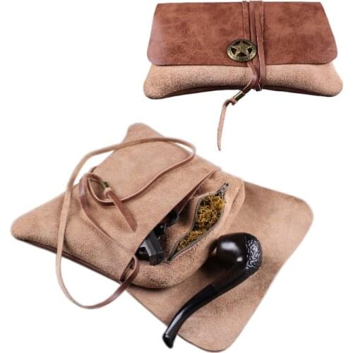 Larger Capacity Leather Pipe Bag Matching Shredded Tobacco Bag Portable Hand-rolling Cigarette Double Layer Cowhide Smoking Set